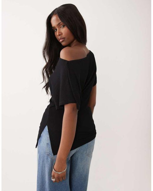 ASOS Black Fallen Shoulder Co-Ord Top