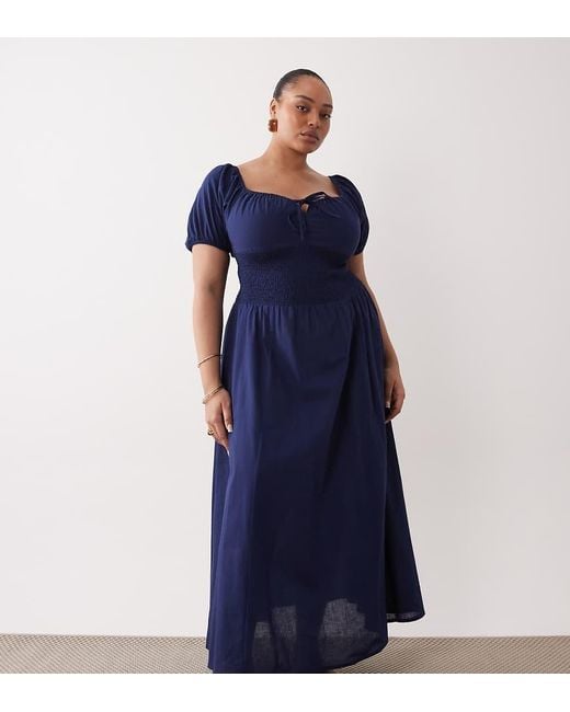 Esmee Curve Blue Puff Sleeve Tie Front Maxi Beach Dress