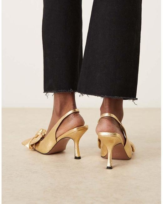 ASOS Black Wide Fit Saffron Bow Detail Mid Heel Shoes