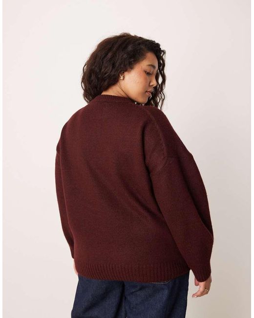ASOS Red Asos Design Curve Oversized Crew Neck Jumper With Curved Hem