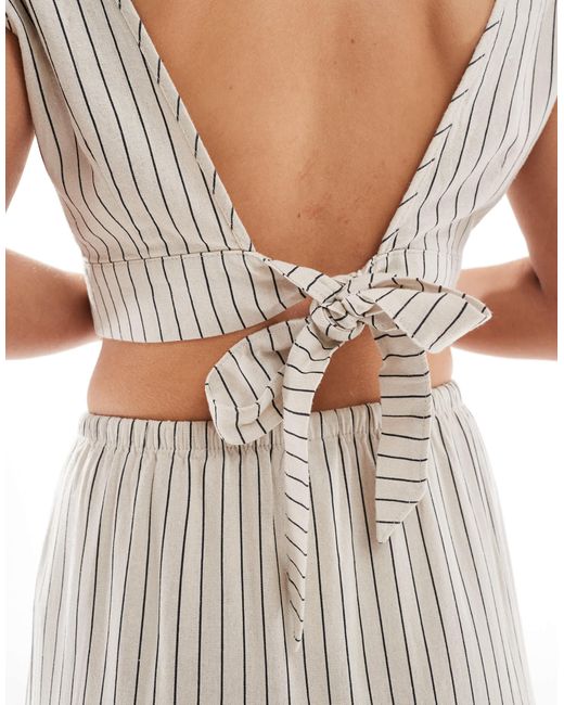 Vero Moda White Linen Touch Cropped Tie Back Top Co-ord