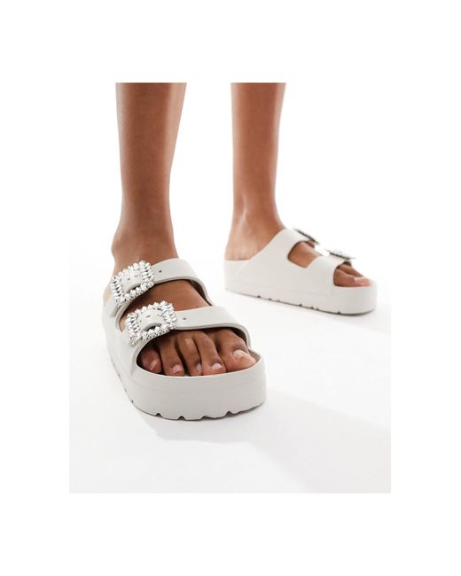 SIMMI White Simmi London Meilani Buckle Chunky Flat Sandals