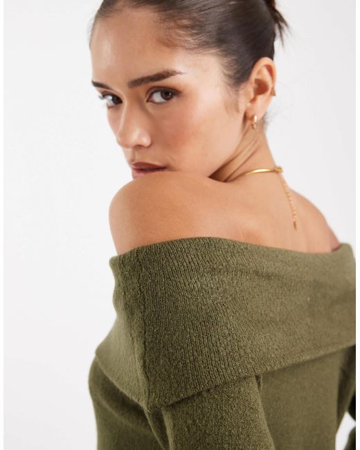 Threadbare Green Off-shoulder Jumper