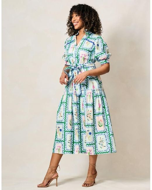 Hope & Ivy Blue The Lilith Button Front Midi Dress With Tiered Skirt And Tie Waist