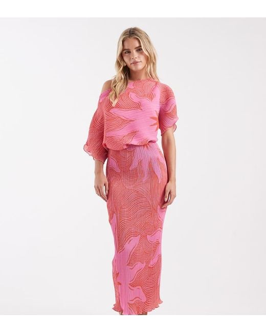 Never Fully Dressed Pink Petite Tilly Off Shoulder Plisse Maxi Dress