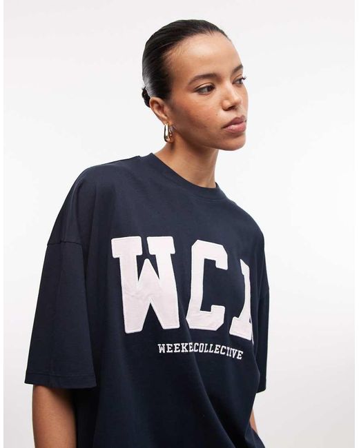 ASOS Blue Weekend Collective Icon Oversized T-Shirt With Wca Graphic