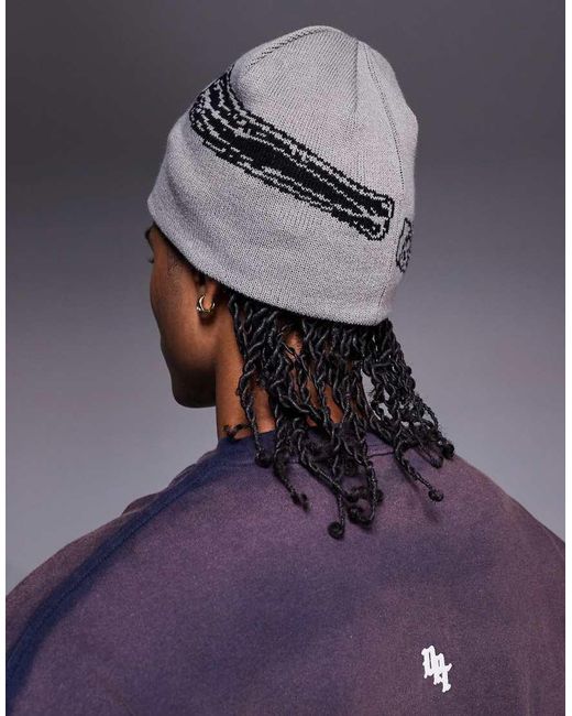 ASOS Blue Knitted Reversible Skeleton Graphic Skull Beanie for men