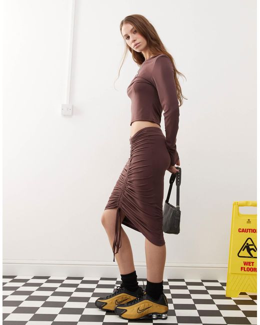 Collusion Ruched Skirt (part Of A Set)-brown