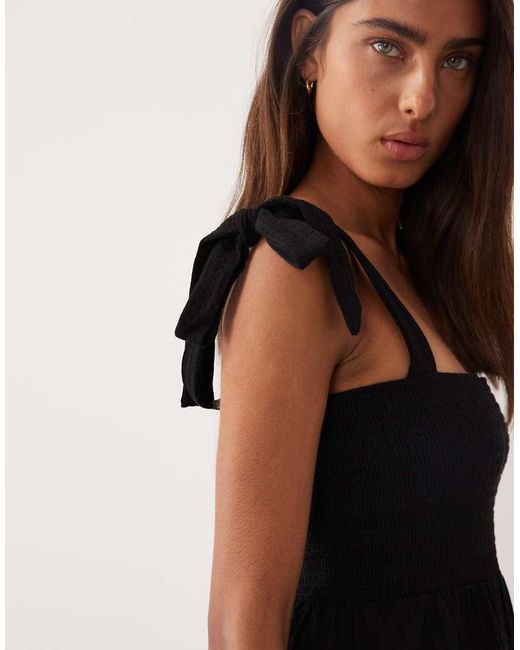 Miss Selfridge Black Tie Shoulder Playsuit