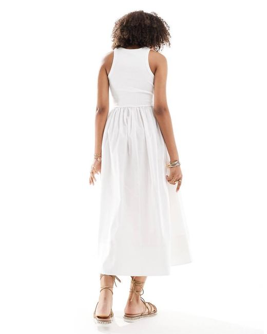 Y.A.S White Y.a.s Racer Neck Jersey And Cotton Hybrid Maxi Dress