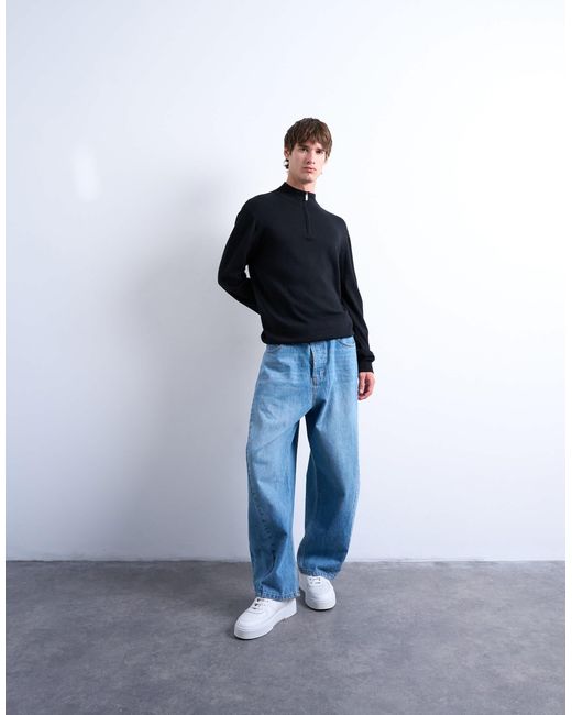 Topman Black Essential Knitted 1/4 Zip Funnel for men