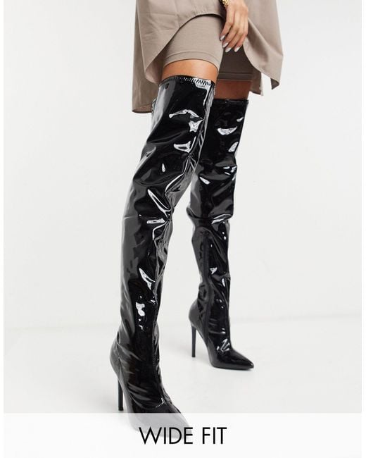 ASOS Black Wide Fit Kendra Stiletto Thigh High Boots