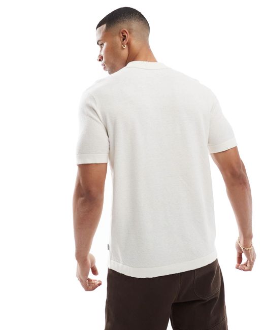 Jack & Jones White Knitted Button Through Polo for men