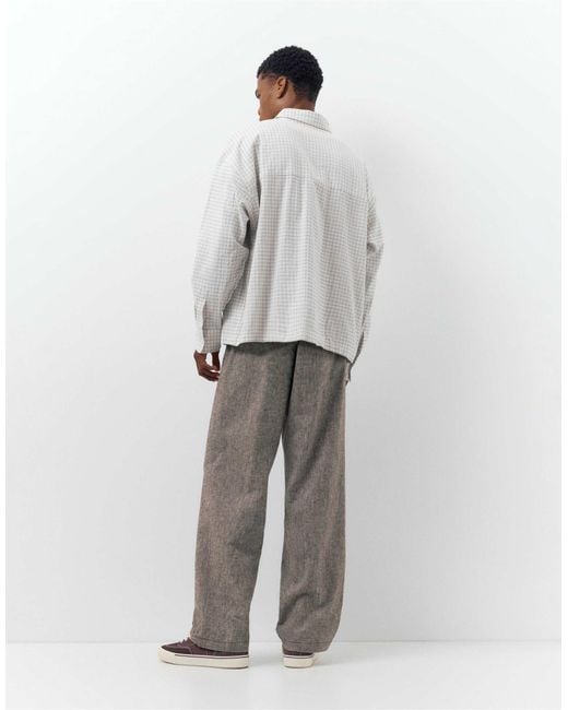 Pantalon en lin mélangé - chocolat Pull&Bear pour homme en coloris Gray
