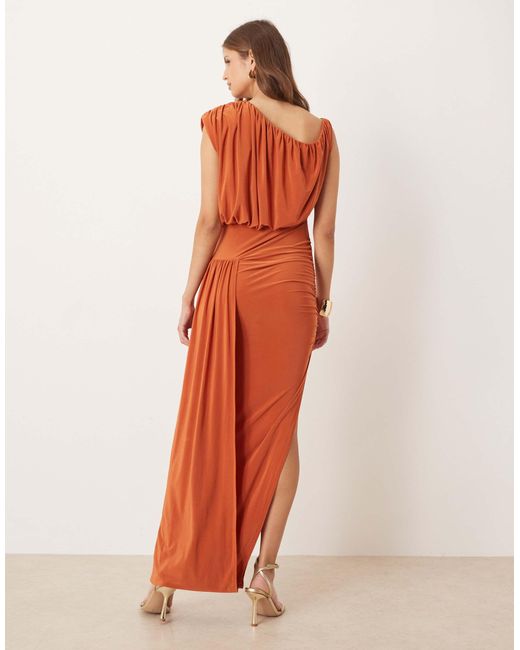ASOS Orange Slinky Midi Dress With Drape Detail