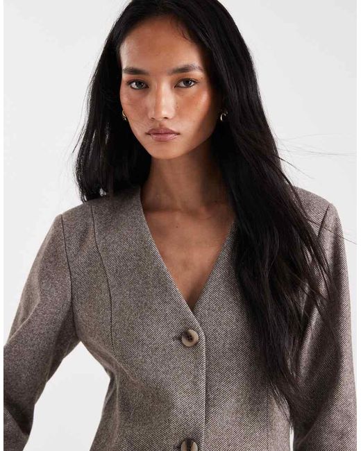 Pieces Gray Cinched Waist Textured Tailored Blazer Co-Ord