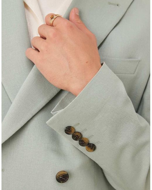 ASOS Natural Linen Blend Double Breasted Regular Suit Jacket for men