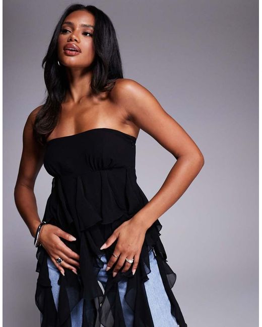 ASOS Blue exaggerated Waterfall Ruffle Top