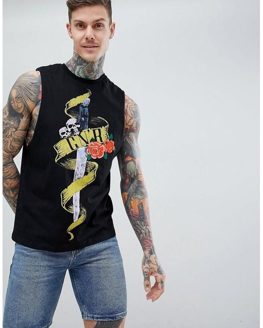 ASOS Black Guns N' Roses Sleeveless Band T-shirt With Dropped Armhole for men