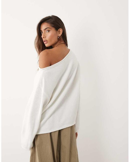 ASOS White Slouchy Off The Shoulder Sweater With Wool