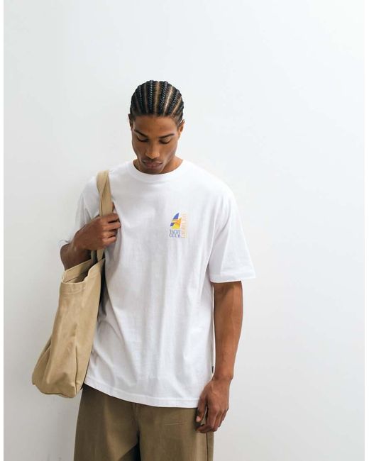 Only & Sons White Oversized Fit T-shirt With Yacht Club Back Print for men