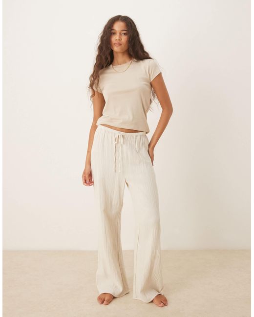 Mango Natural Cheesecloth Pull On Pyjama Trouser