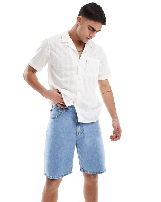 Levi's Blue Standard Camp Short Sleeve Revere Collar Gauze Stripe Cotton Shirt for men