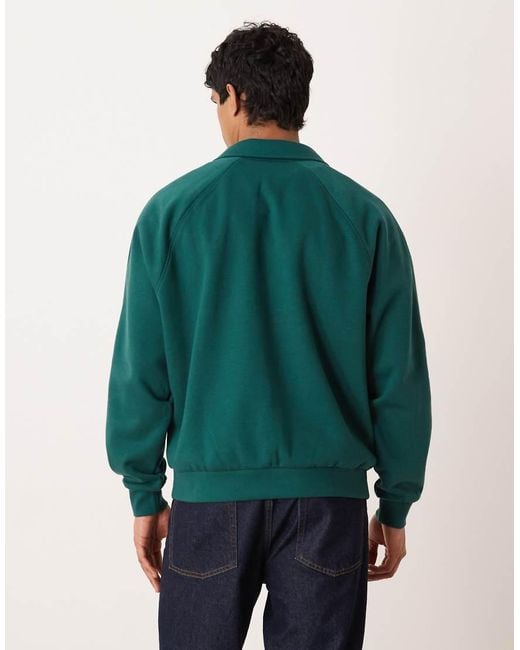 ASOS Green Relaxed Fit Printed Polo Sweatshirt With Cut And Sew Stripe for men