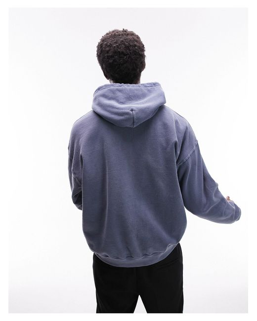 Topman Blue Oversized Hoodie With Angel Embroidery for men