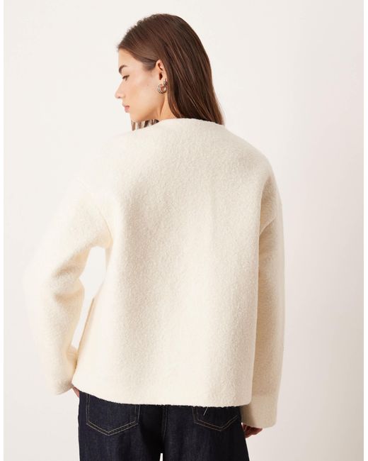 Aware Natural Premium Wool Mix Textured Button Front Cropped Jacket
