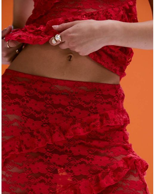 Wild Lovers Orange Mermaid Maxi Beach Skirt With Lace Detail