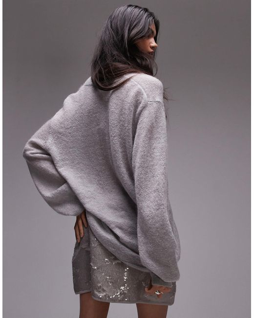 TOPSHOP Gray – locker sitzender feinstrickpullover mit hochwertiger mohair-wolle