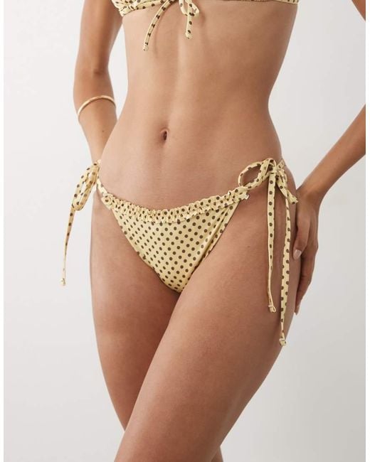 ASOS Brown Dottie Frill Detail Tie Side Bikini Bottom