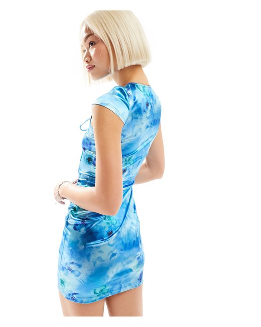 Annorlunda Blue Star Cut-out Digital Print Mini Dress