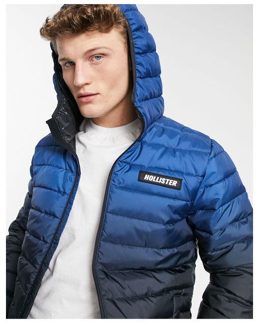 Hollister Ombre Lightweight Hooded Puffer Jacket in Blue for Men | Lyst