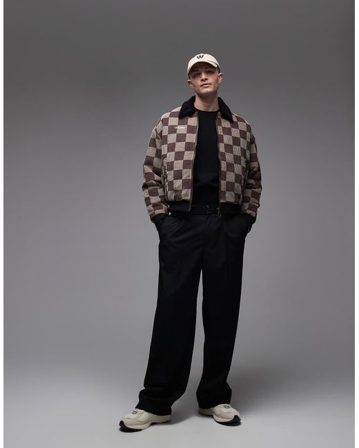 Prohibited Gray Checked Bomber Jacket for men