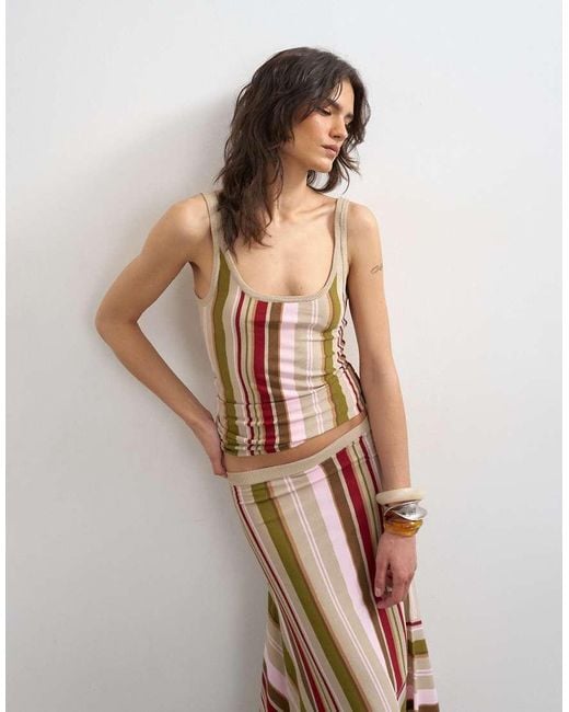 TOPSHOP Green Knitted Stripe Vest Co-ord
