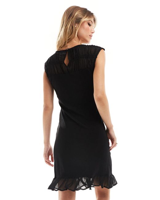 Vila Black Sheer Ruched Mini Dress