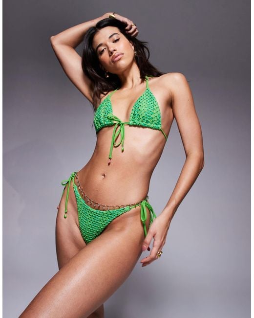 ASOS Green – rosie – seitlich gebundene bikinihose aus häkelstrick