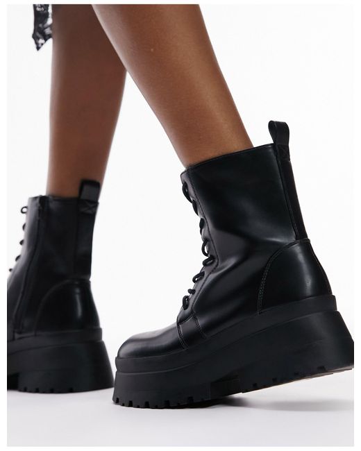 TOPSHOP Black Lucy Chunky Sole Lace Up Boot