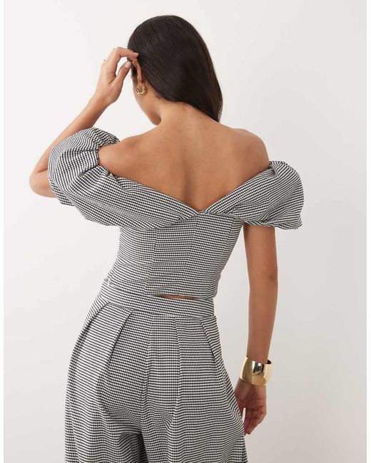 ASOS Gray Co-ord Gingham Off The Shoulder Peplum Top