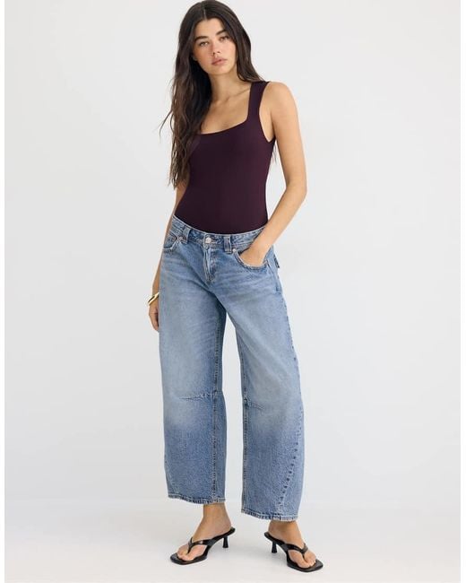 Stradivarius Blue Polyamide Square Neckline Bodysuit