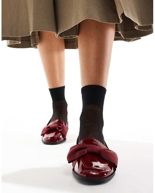 Asos Design Wide Fit Red Mentor Bow Loafer Flat Shoes