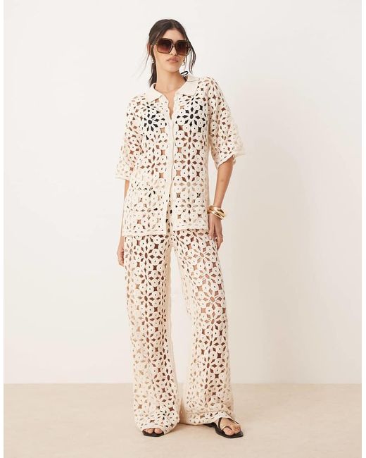 ASOS Gebreid Gehaakt Patchwork Overhemd in het Natural