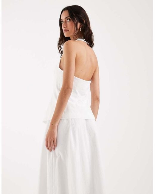 4th & Reckless White Cotton Halterneck Sleeveless Waistcoat Top
