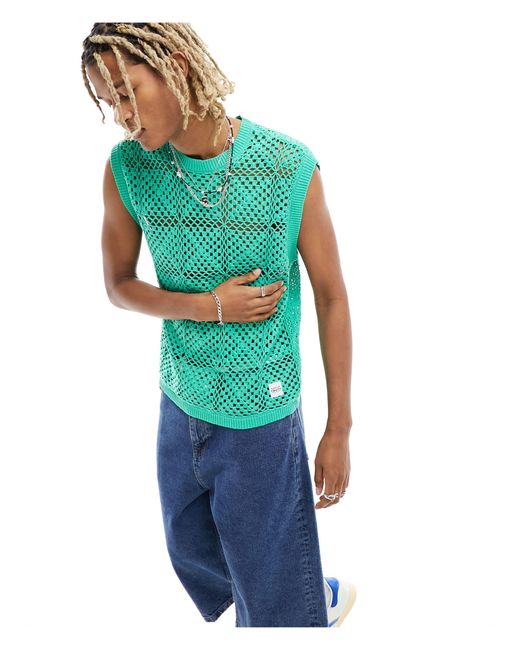 Native Youth Blue Crochet Vest Top for men