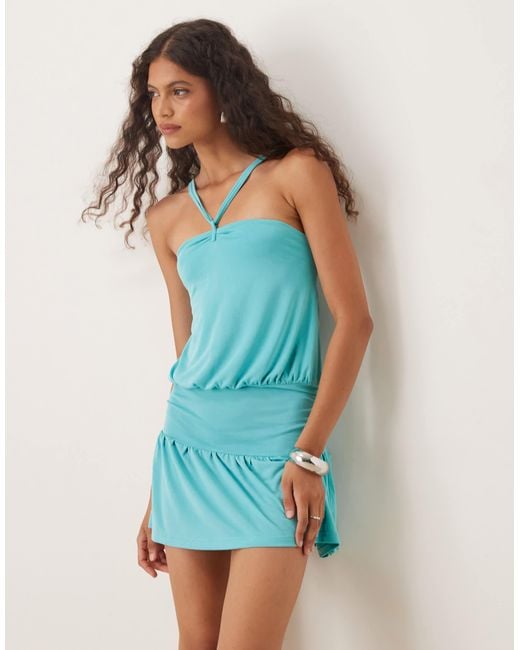 Motel Ramira Drop Waist Slinky Mini Dress in Blue | Lyst Motel Ramira Drop Waist Slinky Mini Dress in Blue | Lyst
