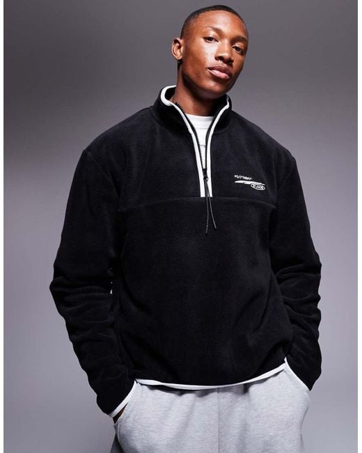 ASOS Boxy Oversized Fleece Half Zip Sweatshirt With Contrast Binding And Print in Black for Men Lyst UK
