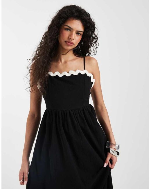 Vero Moda Black Cami Maxi Dress With Contrast Scallop Trim