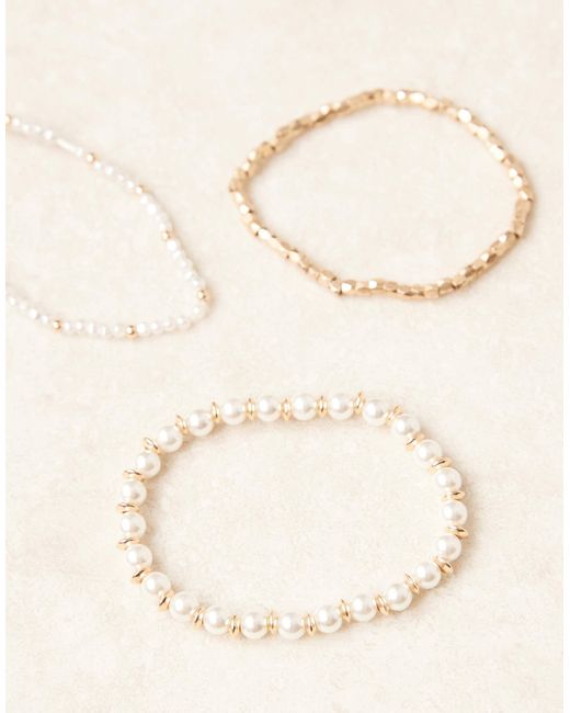ASOS – e armbänder im perlen- und metalldesign im 3er-pack in White für Herren